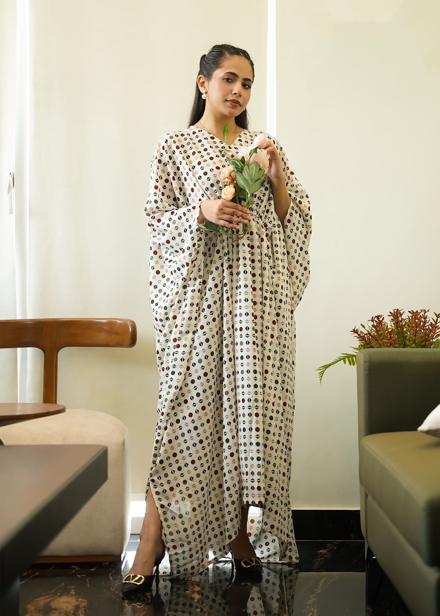 Ivory Print Kaftan